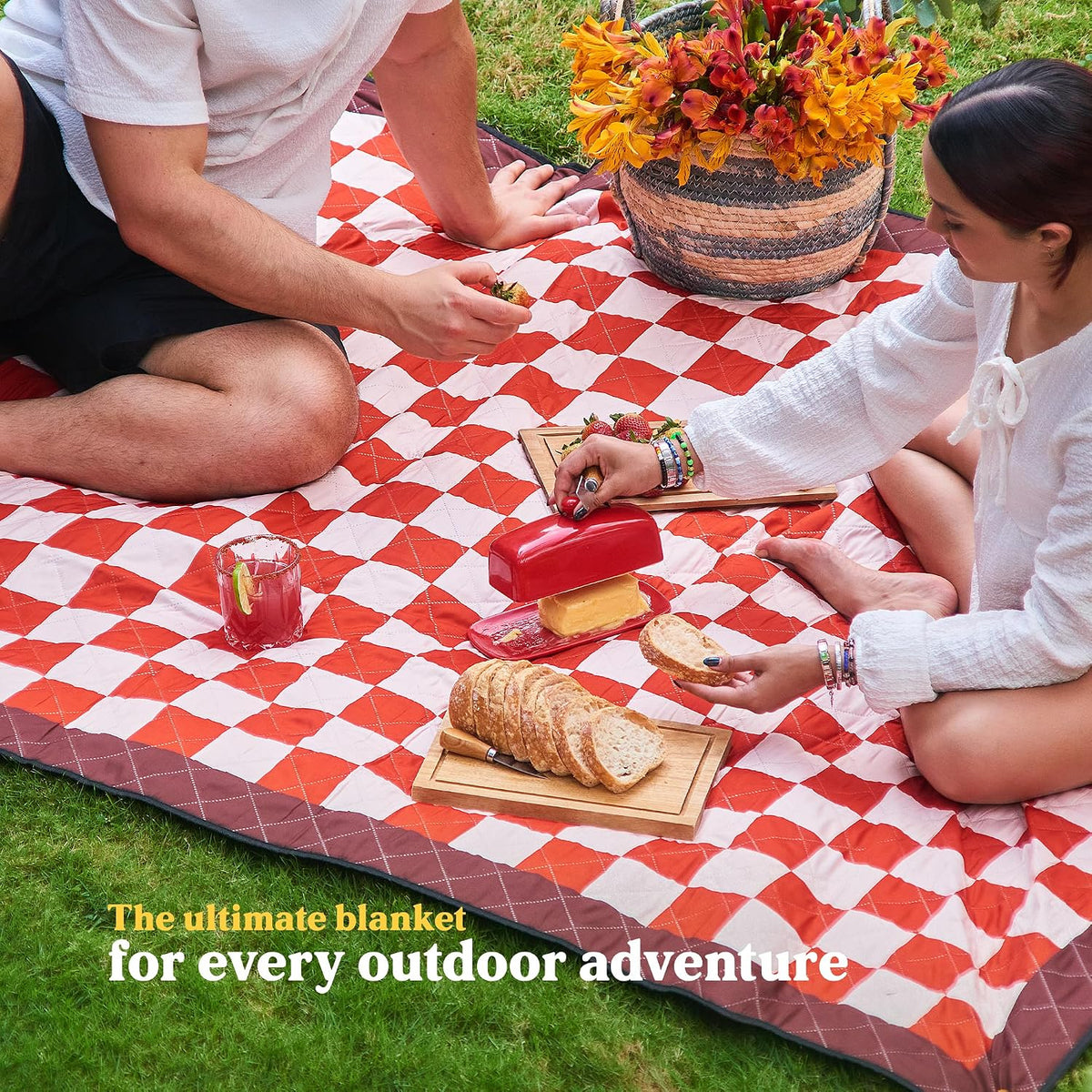 Cozy Club Waterproof Picnic Blanket – Foldable Outdoor Mat 60x70 with Stakes, Pocket & Shoulder Strap | Sandproof Beach Blanket for Festivals, Camping & Travel | Self-Packing | Terracotta | US Brand