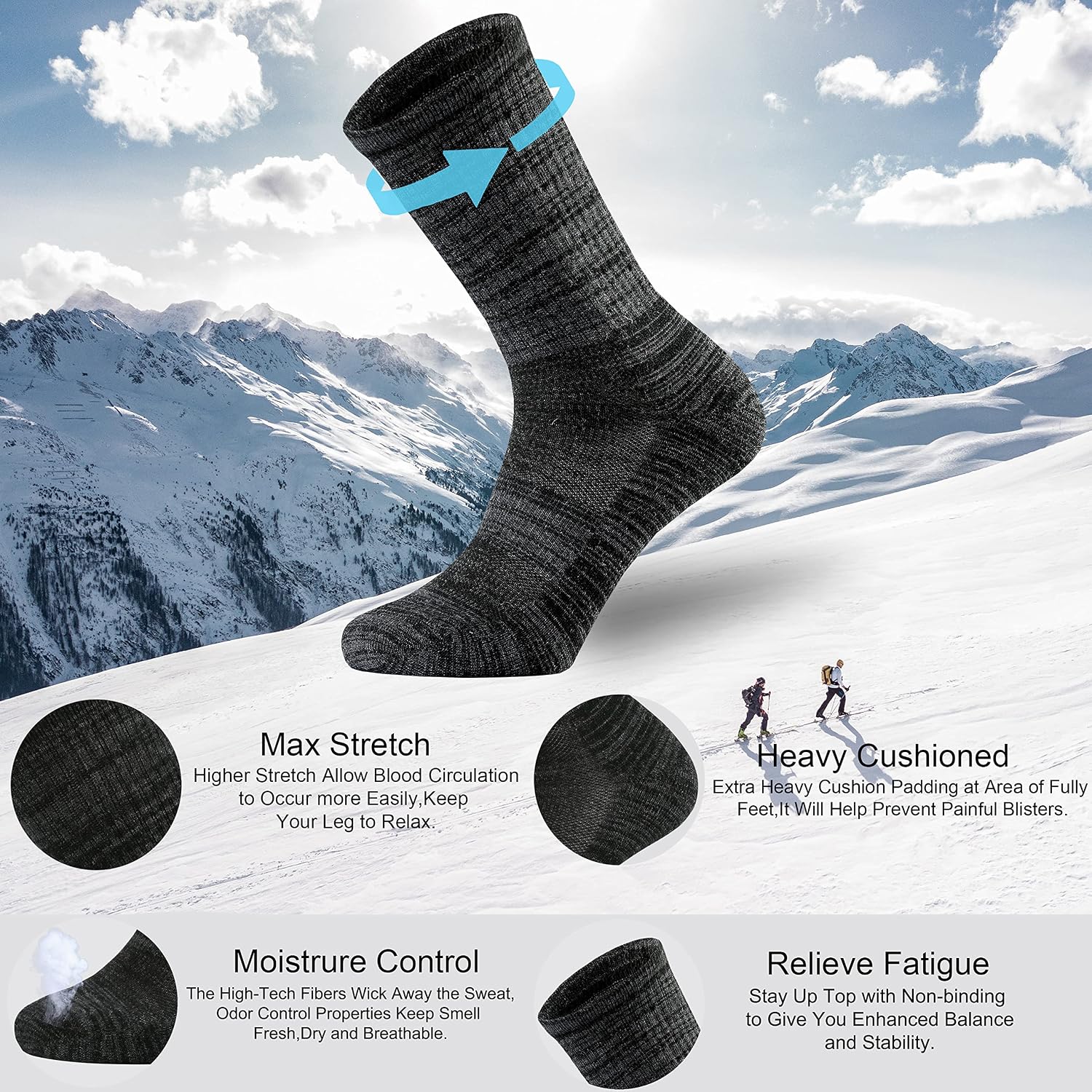 Ortis Merino Wool Socks for Men Outdoor Hiking Casual Soft Cushion Crew