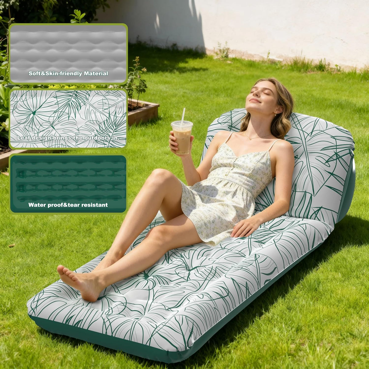Inflatable Ultralight Camping Sleeping Pad with Adjustable Pillow,Camping Mat with Backrest, Compact Air Mattress for Camping,Hiking,Backpacking,Car Traveling,Tent,Beach,Single,Green