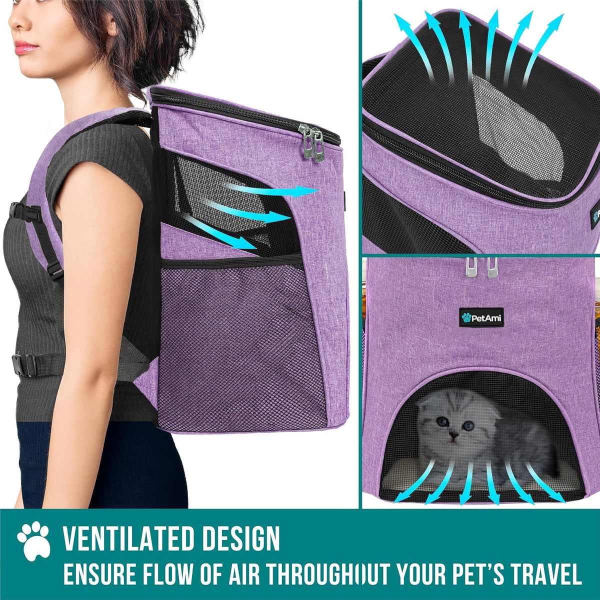 PetAmi Cat Backpack Carrier for Small Dogs and Large Cats, Airline Approved