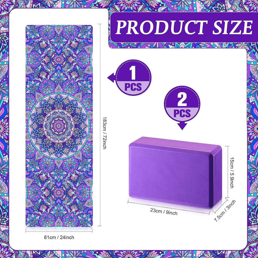 Tinideya 3 Pcs Yoga Mat and Blocks Set 6mm Non Slip Strap