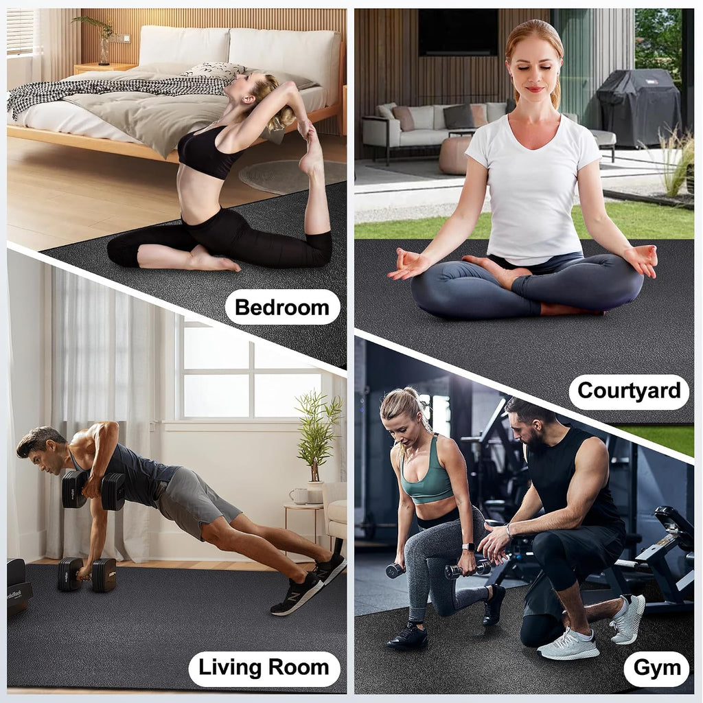 BesWin Large Exercise Mat 8' x 4'(8mm), Extra Thick Workout Mats for Home Gym Flooring, High Density Non-Slip Gym Mats Fitness Mat for Cardio, Weights, Jump Rope, Fitness - Use With or Without Shoes