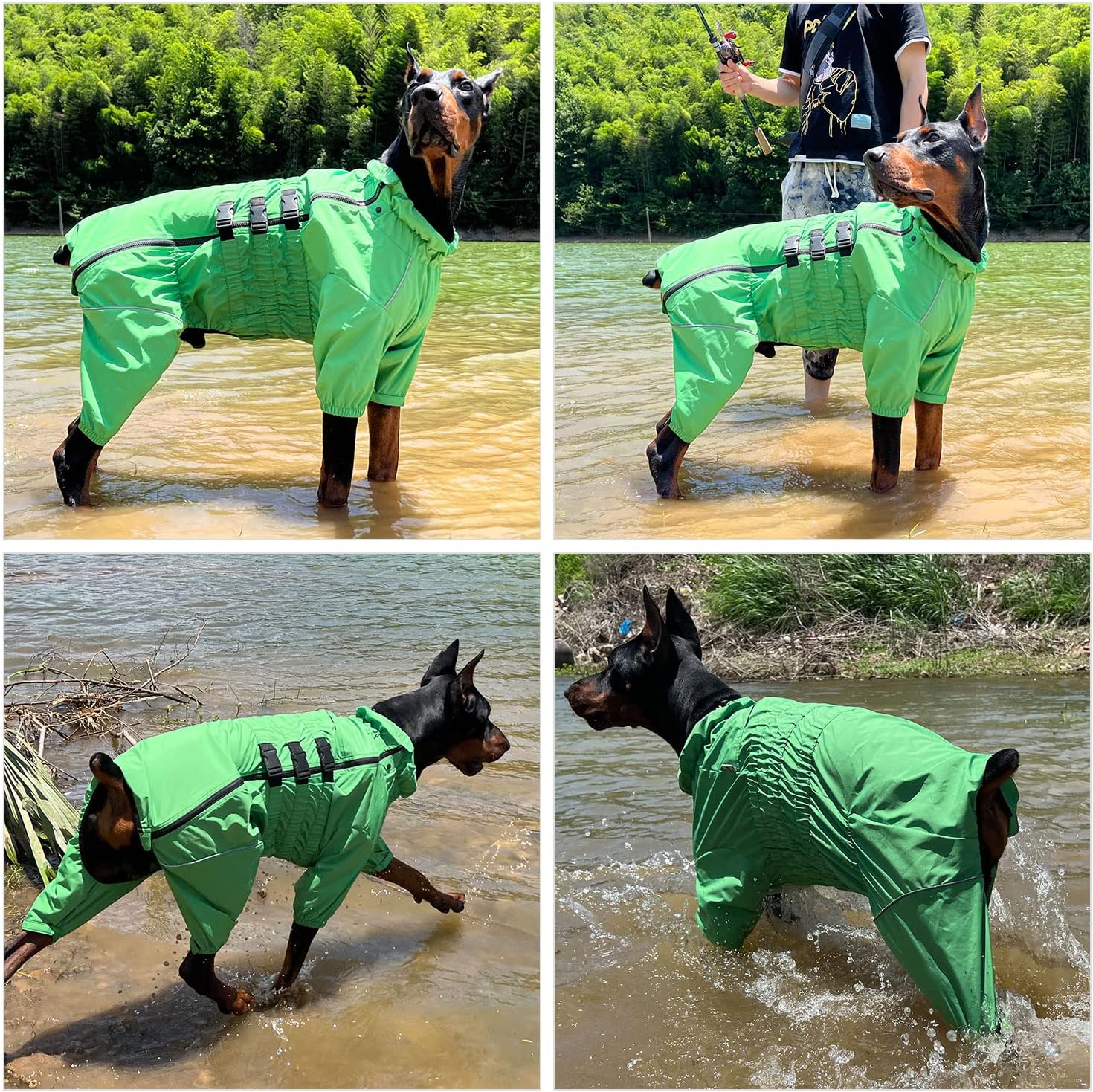 Lovelonglong Waterproof Dog Raincoat – 4-Leg Full Body Dog Rain Suit with Reflective Strips & Leash Opening, Outdoor Dog Jacket for Rainy Weather