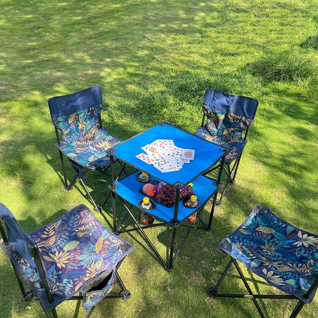 Portable Folding Camping Table With Cup Holders, 2-Tier Outdoor Table