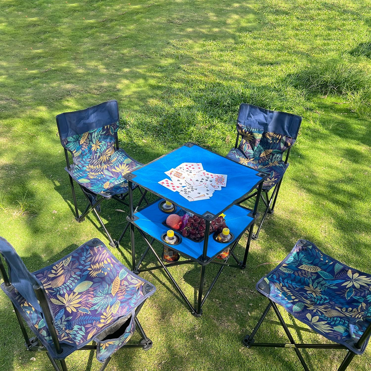 Portable Folding Camping Table With Cup Holders, 2-Tier Outdoor Table