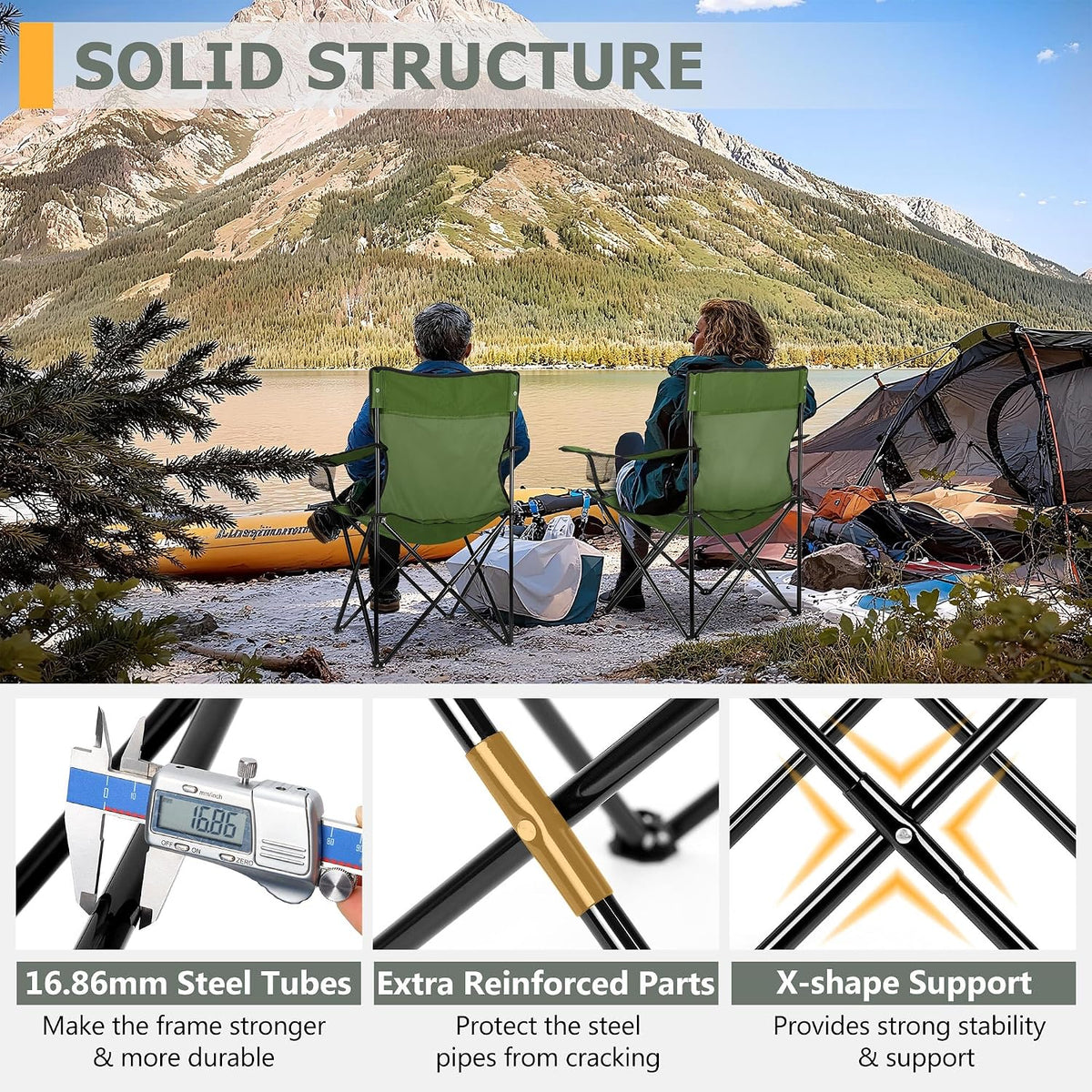 Joyfair Camping Chairs for Lawn & Beach, Large for Adults, Olive Green