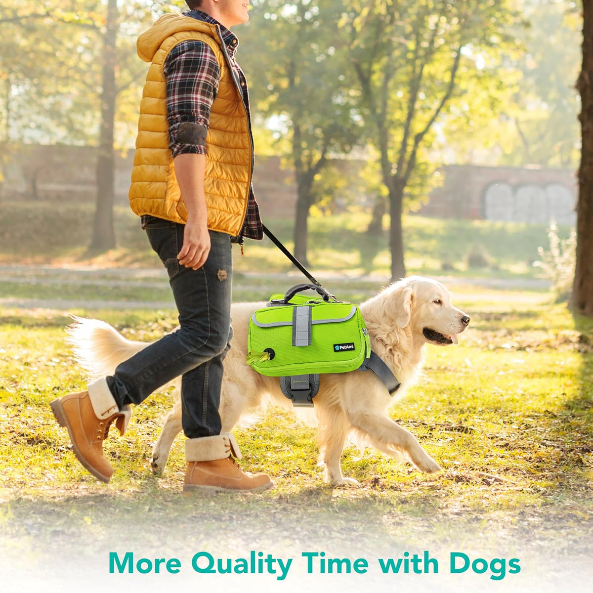 PetAmi Dog Backpack for Medium Large Dogs, Hiking Saddle Bag, Green