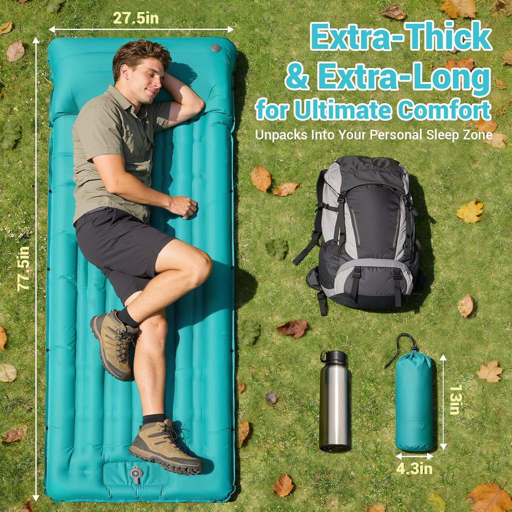Camping Sleeping Pad, 4.7 In Thick Inflatable Sleeping Mat with 8 In Pillow