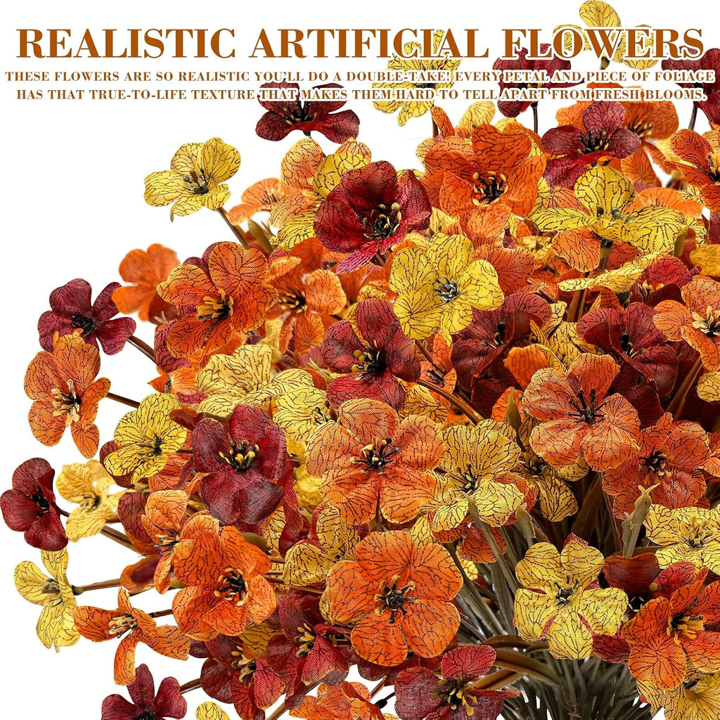 24 Bundles Fall Artificial Flowers for Outdoors Fall Decor UV Resistant
