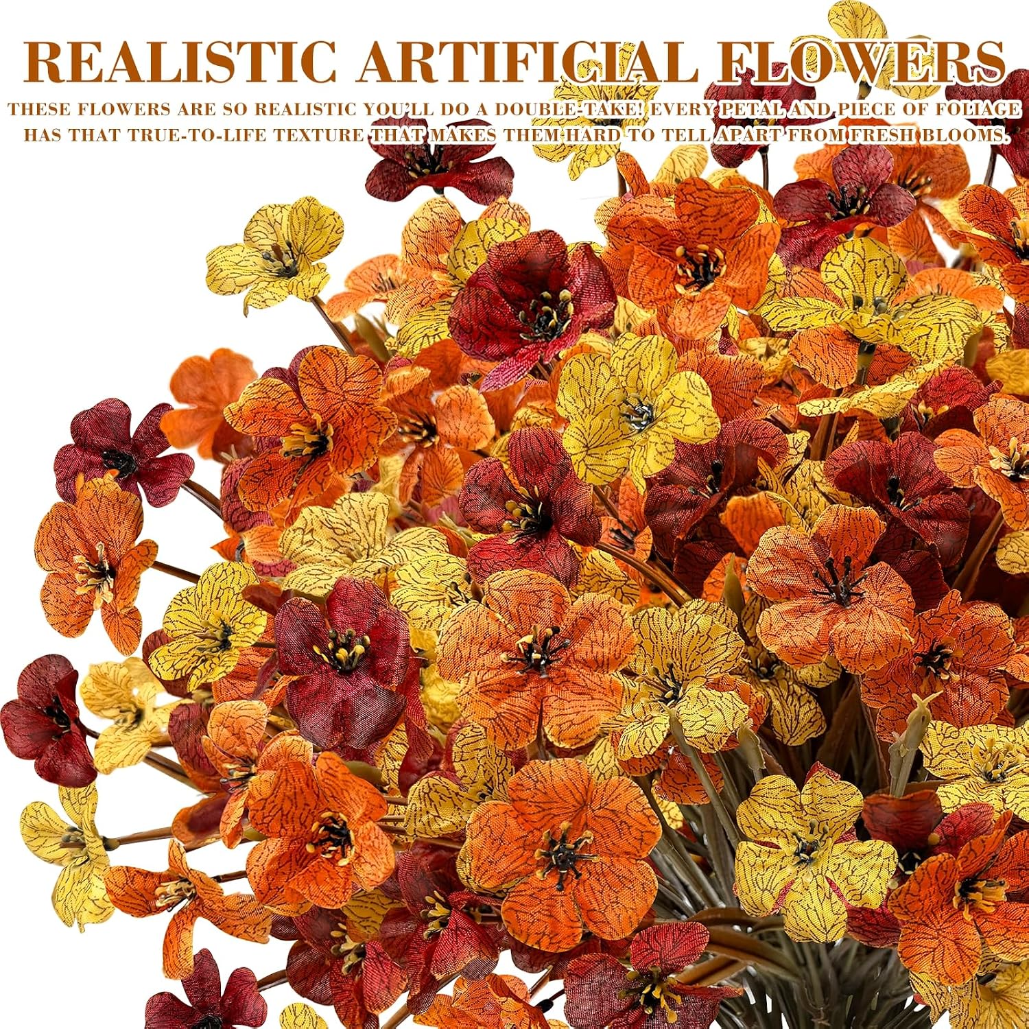 24 Bundles Fall Artificial Flowers for Outdoors Fall Decor UV Resistant