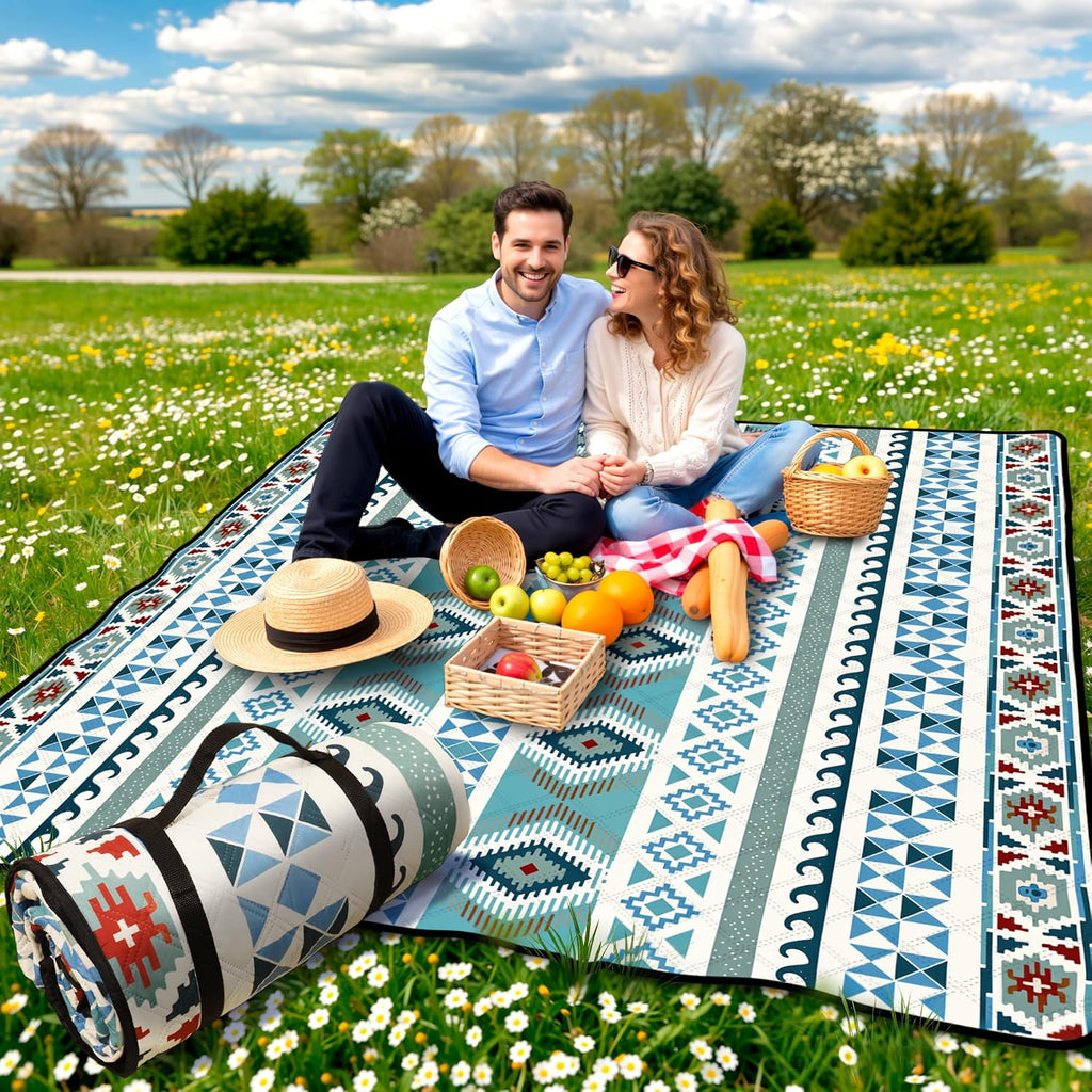 SAMSIER Large Outdoor Picnic Blankets Waterproof Foldable, Beach Blanket Sandproof Portable, Picnic Mat Washable for Camping (80"×80", Thickened)