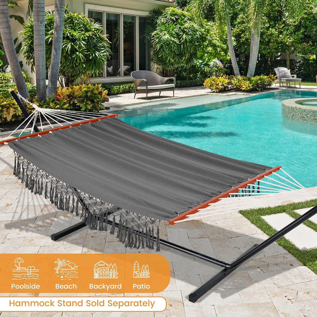 Lazy Daze Cotton Camping Hammock, Double Hammock with 55" Spreader Bar