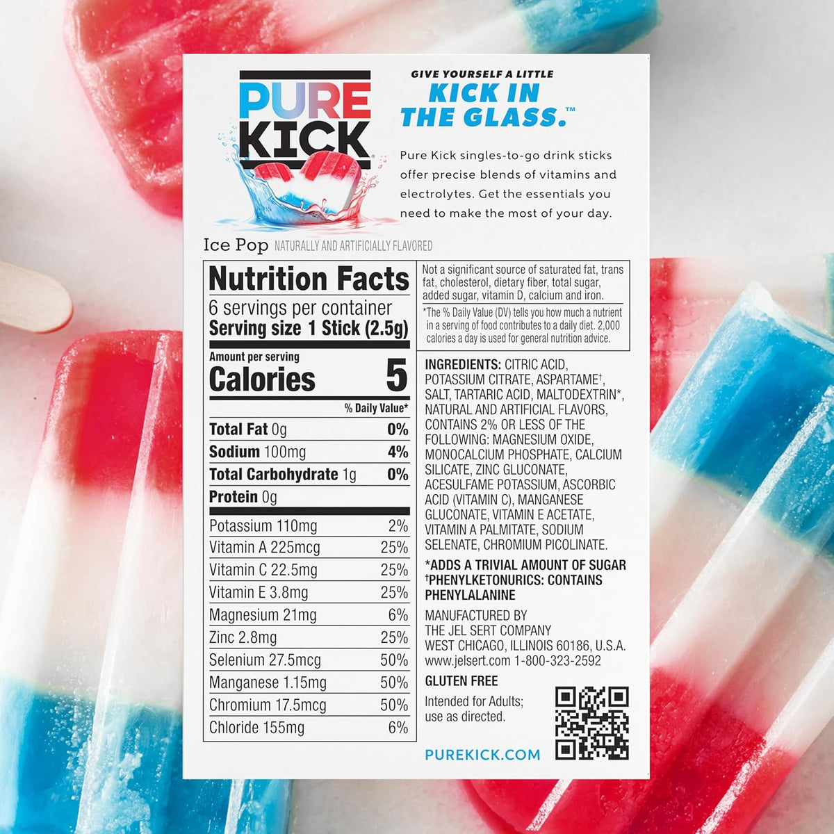 Pure Kick Hydration Singles To Go Water Drink Mix, Ice Pop, 72 Packets