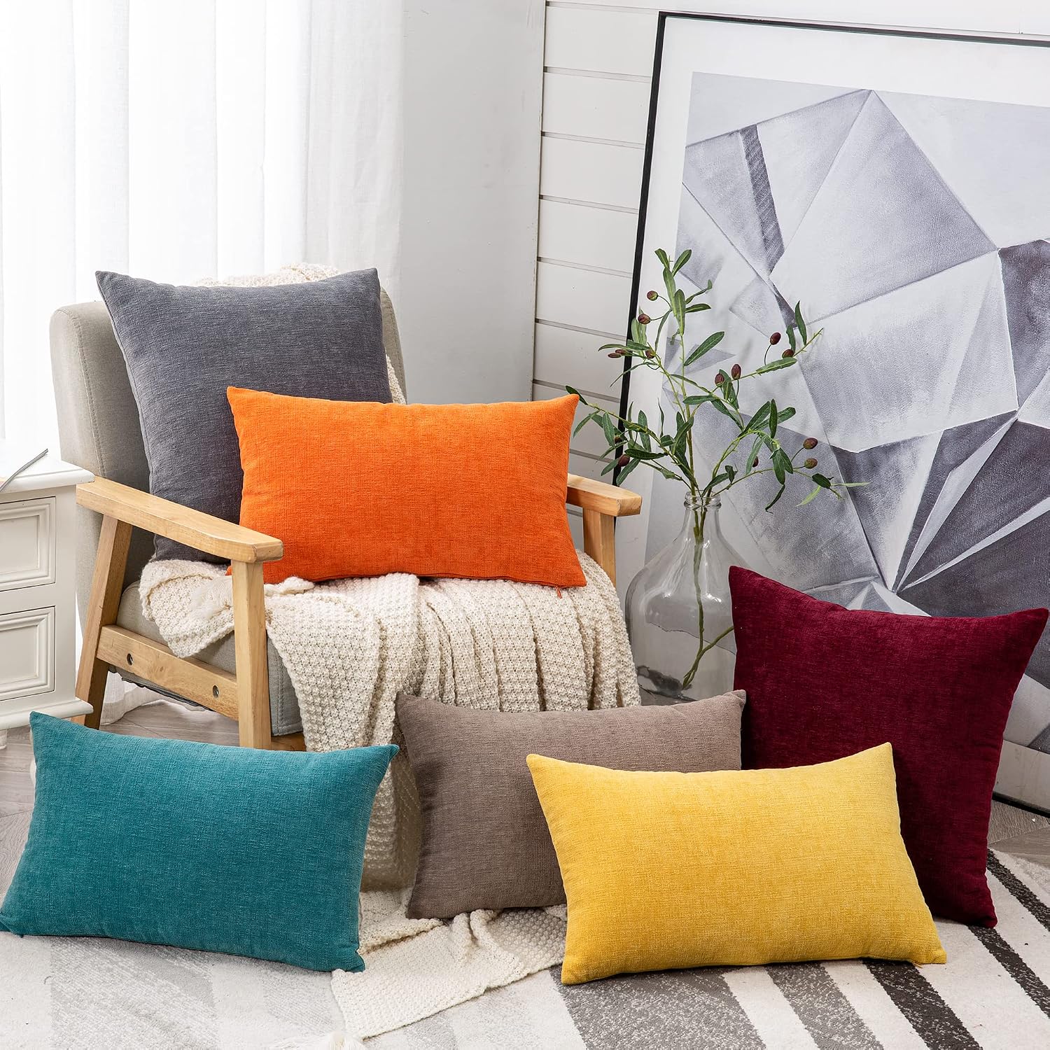 GAWAMAY Decorative Square Throw Pillow Covers 18"x18" Inch Set of 2, Super Soft Chenille Pillows Cover Fall Pillowcase for Living Room Bedroom Sofa Couch Cushion Cover Burgundy Red 45x45cm
