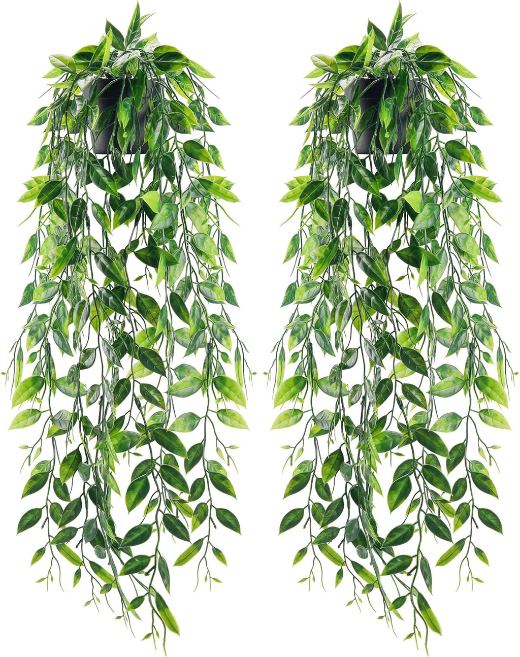 Der Rose 2Pcs Fake Hanging Plants with Black Pot for Bathroom Shelf Decor | Boho cascading eucalyptus and mandala vine creates a modern natural accent, adding depth to office, bookcase, bedroom decor