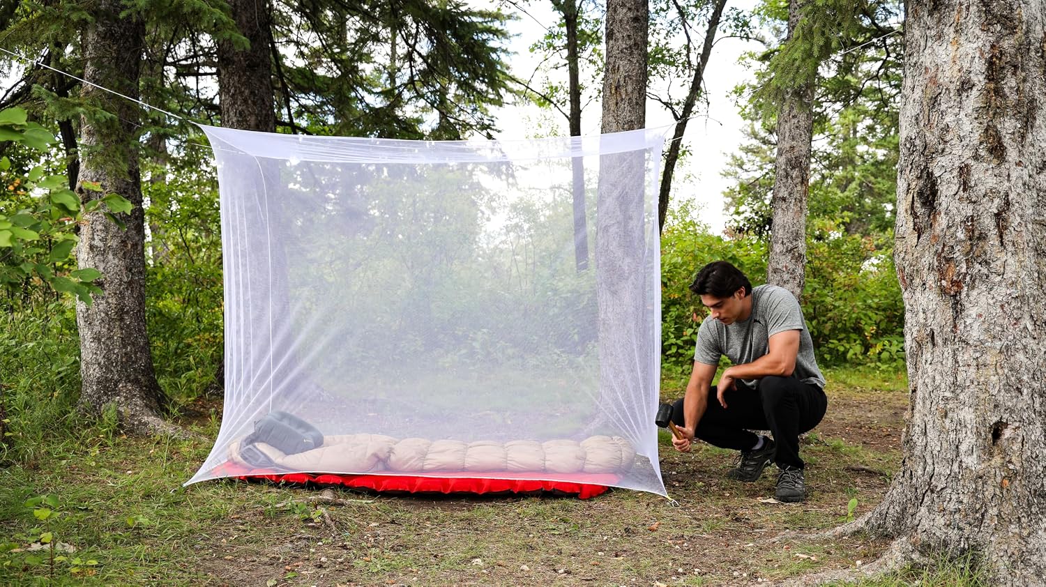 Coghlan's Rectangular Mosquito Net – Lightweight Mesh Canopy for Camping, Travel, and Outdoor Use – Includes Tie Loops, Carry Bag, Twine, Hooks, Anchors, Nails – White, 78" x 32" x 59"