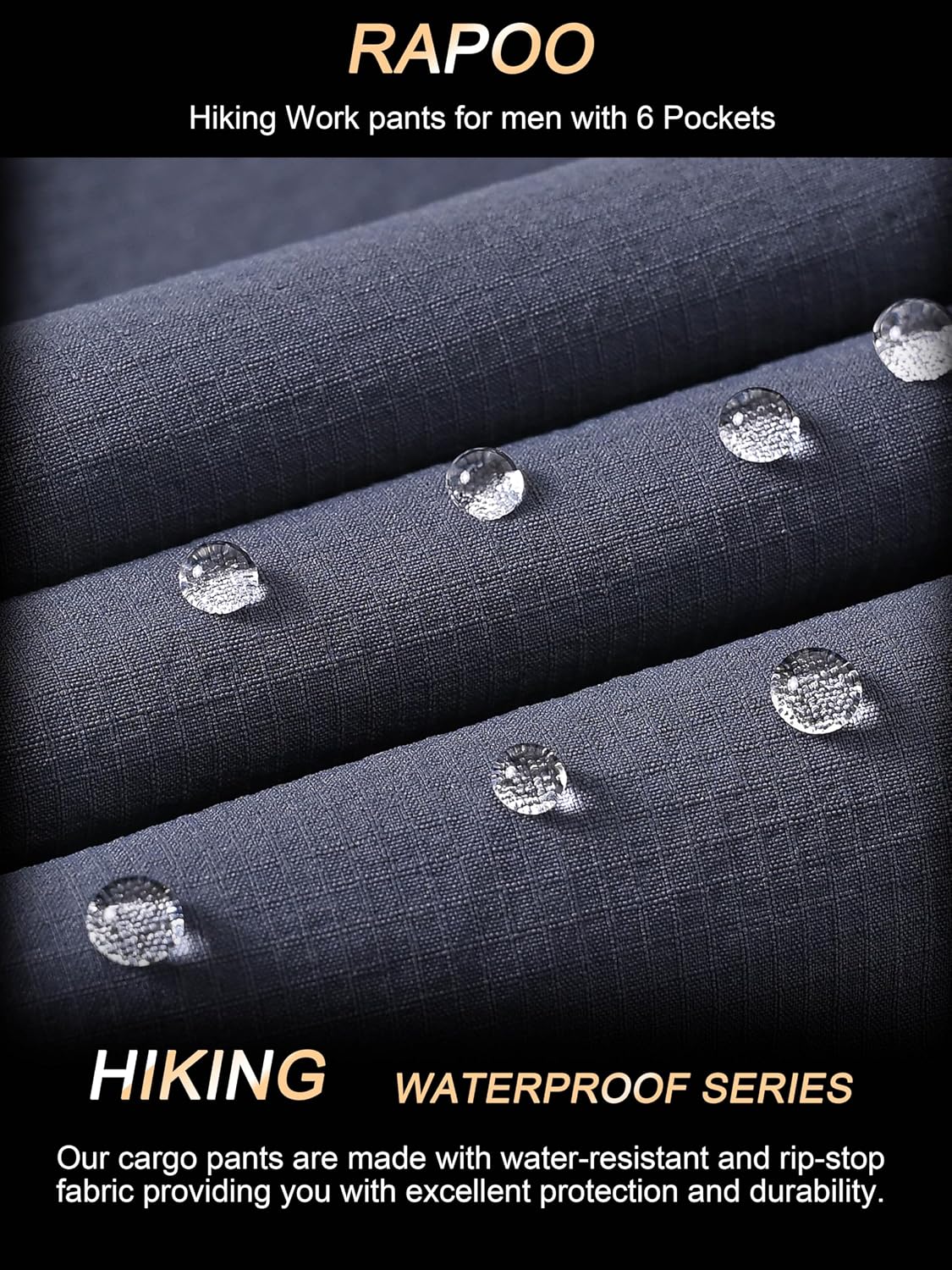 Rapoo Mens Hiking Pants Lightweight Water Resistant Breathable Nylon Cargo Pants with 6 Pockets