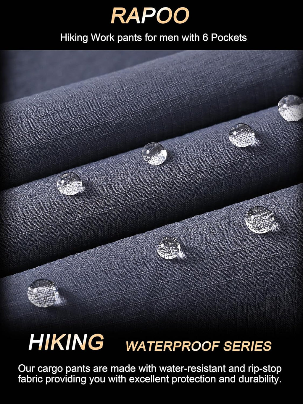 Rapoo Mens Hiking Pants Lightweight Water Resistant Breathable Nylon Cargo Pants with 6 Pockets
