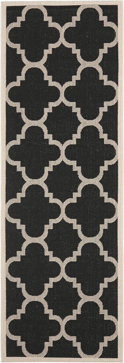 SAFAVIEH Washable Rug Outdoor Courtyard Collection - 2'3" x 6'7" Runner, Black & Beige, Non-Shedding & Easy Cleaning, Ideal for Patio, Entryway, Mudroom, Hallway, Kitchen (CY6243-266)