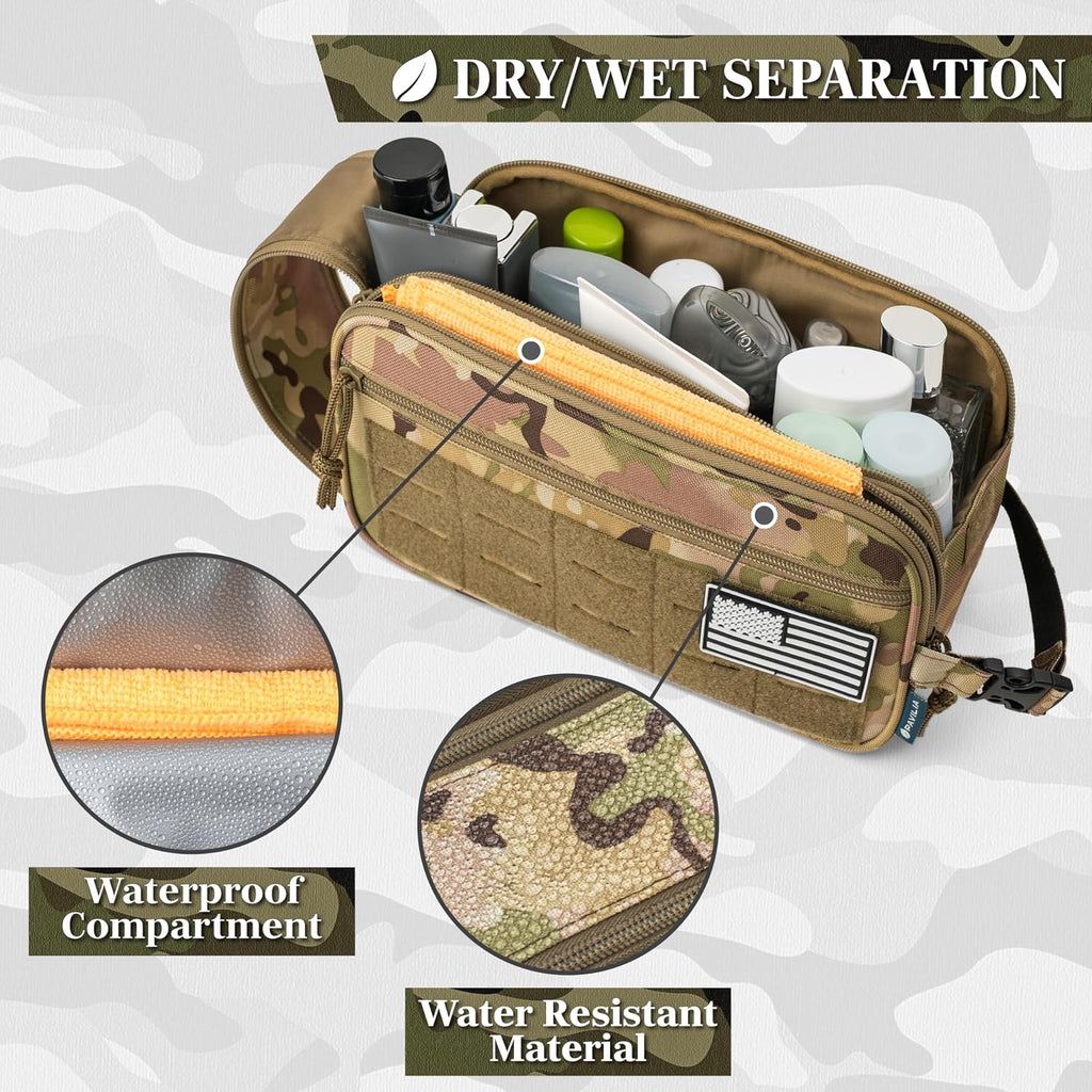 PAVILIA Tactical Toiletry Bag for Men, Water Resistant Molle Military, Camo