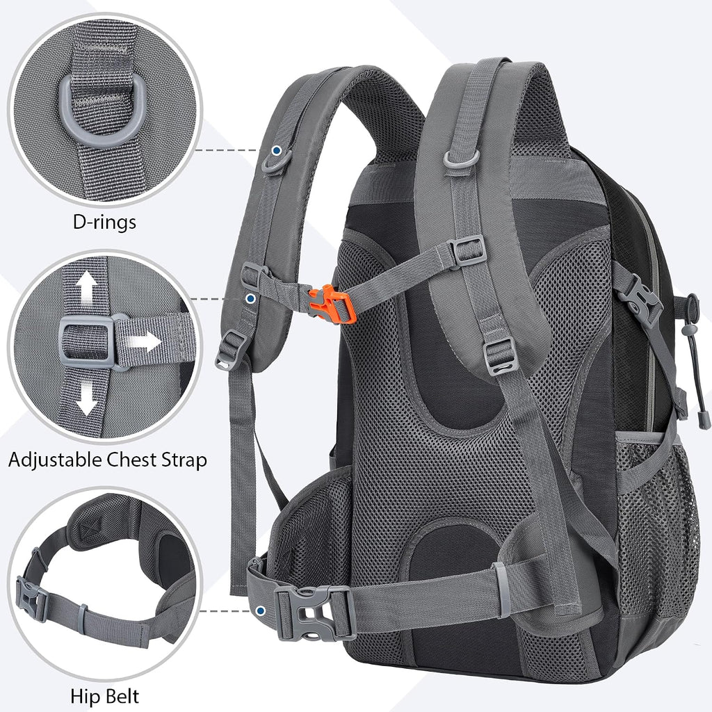 Hiking Backpack 30L Lightweight Travel Daypack Small Day Pack for Men Women Outdoor Camping Backpacking, Black