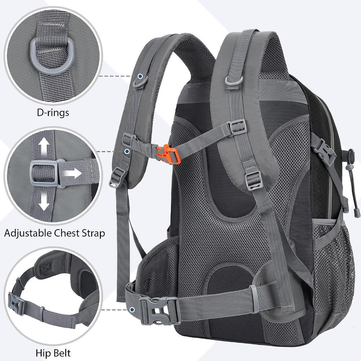 Hiking Backpack 30L Lightweight Travel Daypack Small Day Pack for Men Women Outdoor Camping Backpacking, Black