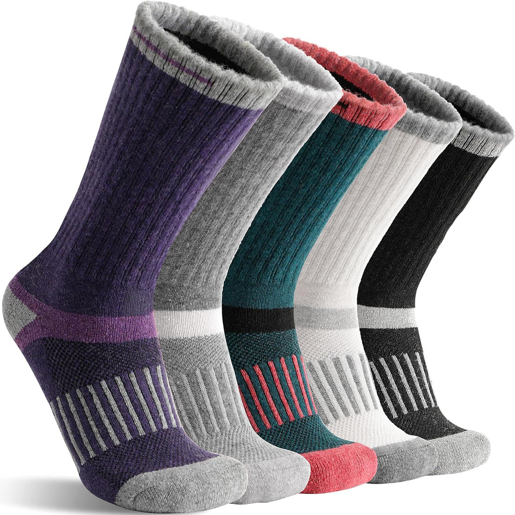 MOGGEI 5 Pairs Merino Wool Hiking Socks Warm Thermal Winter Cozy Cushioned Moisture Wicking Socks for Women & Men