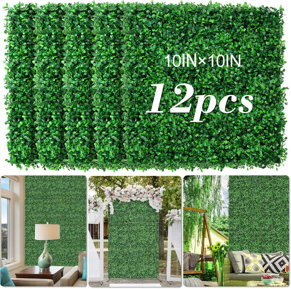 AOKIIE 10"x10" 12Pcs Artificial Grass Wall UV-Anti Boxwood for Outdoor