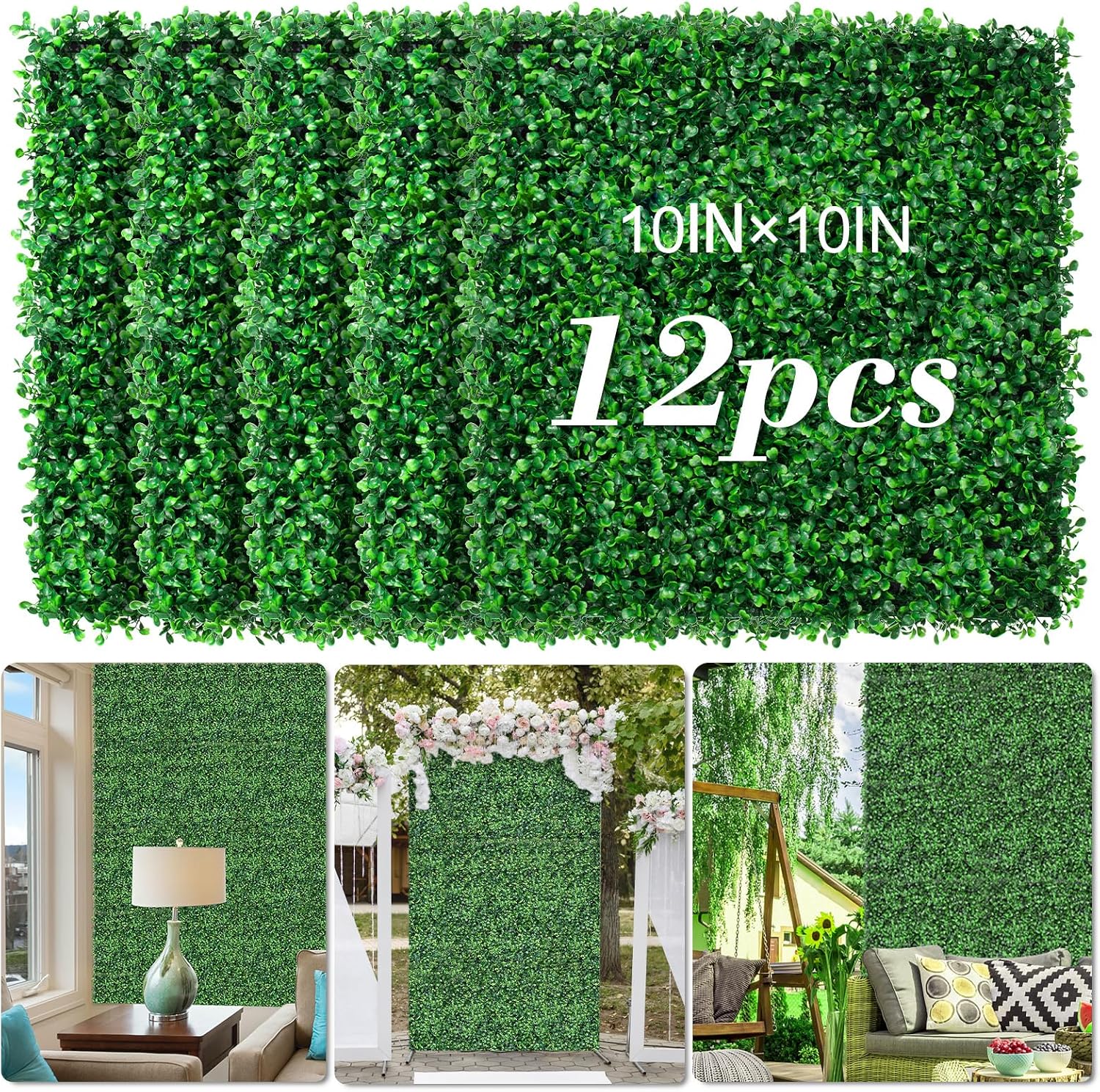 AOKIIE 10"x10" 12Pcs Artificial Grass Wall UV-Anti Boxwood for Outdoor