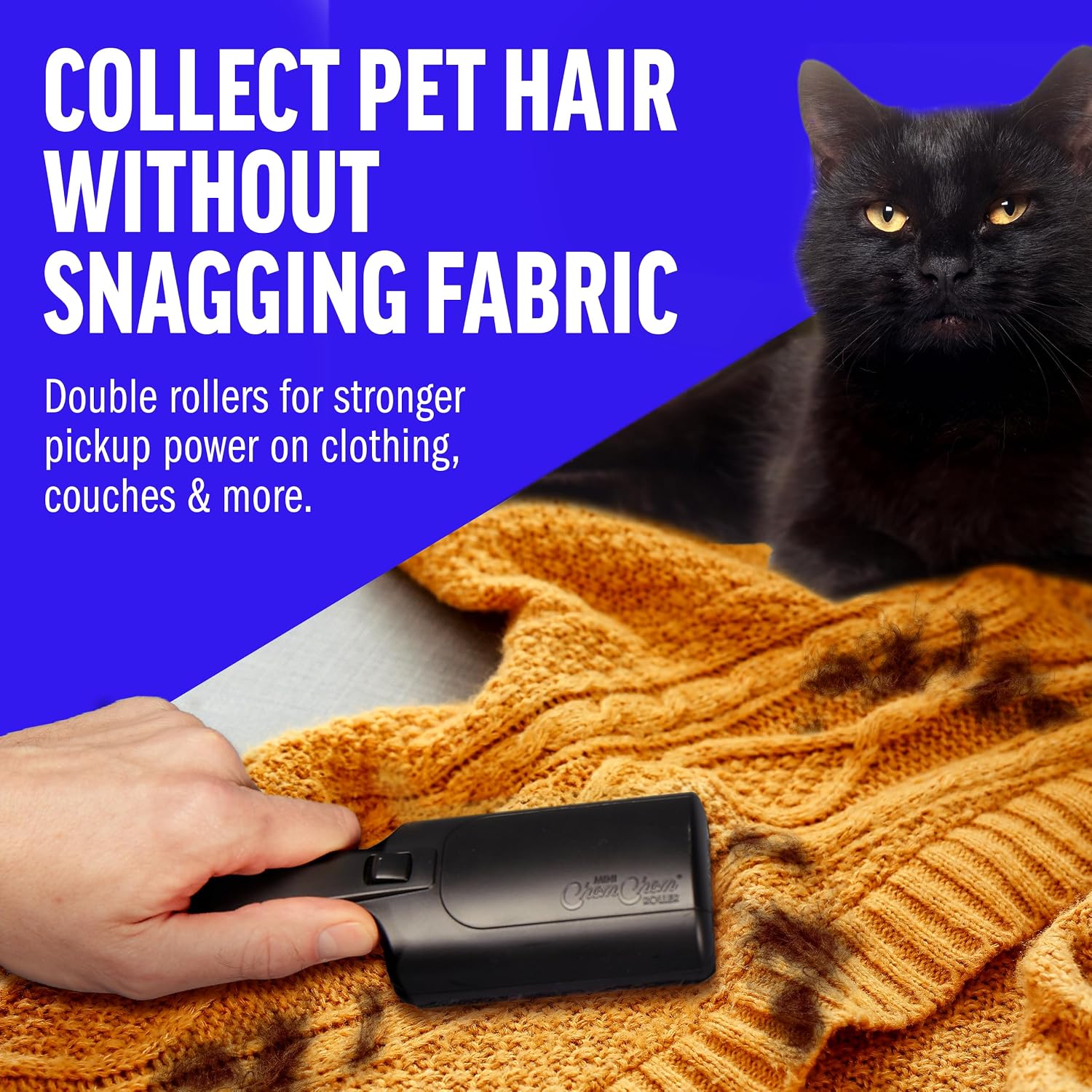 ChomChom Roller Pet Hair Remover – Reusable Lint Roller Pet Hair Removal Tool for Clothes, Couches, Cars and Travel - Cat Dog Hair Remover, Compact, No Sticky Refills Needed (Mini Roller)