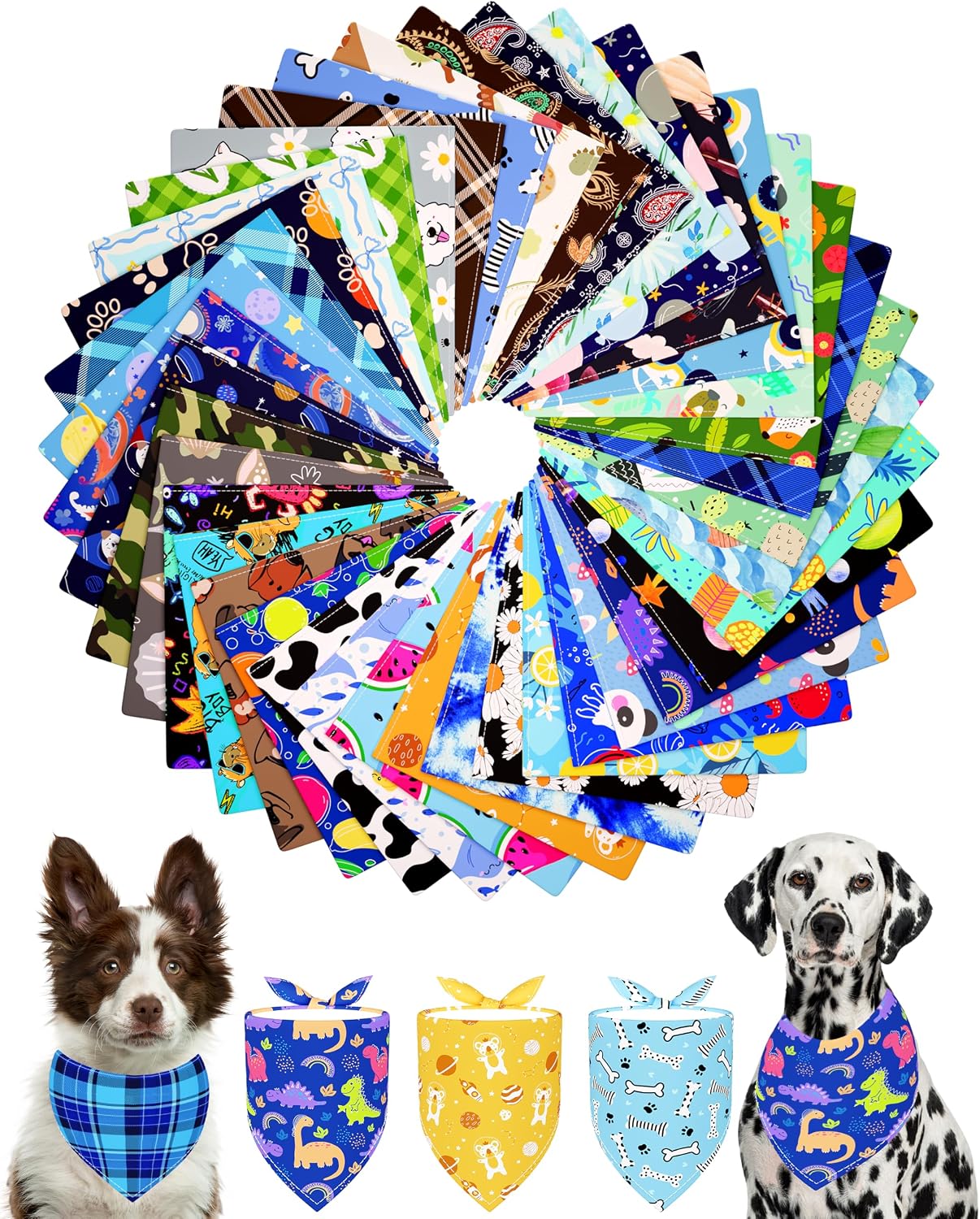 PET SHOW 50 Pack Paw Print Dog Bandanas Bulk for Medium Dogs