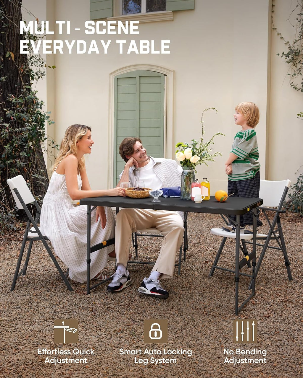 FanttikOutdoor Folding Table 4 Foot Quick Adjust Portable Plastic 4 Heights
