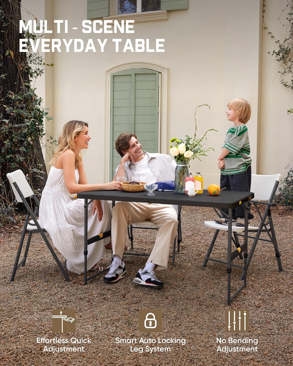FanttikOutdoor Folding Table 4 Foot Quick Adjust Portable Plastic 4 Heights