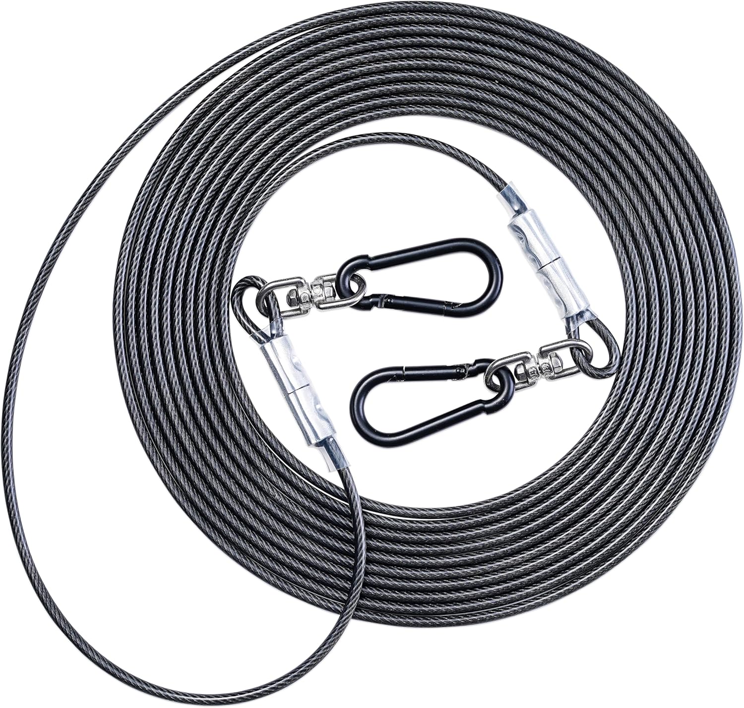 Heavy Duty Dog Tie Out Cable for Medium & Large Dogs up to 250lbs, 10/20/30/50/70/100ft Strong Steel Pet Leash for Outdoor Yard, Camping & Training (Lime Green, 20FT)
