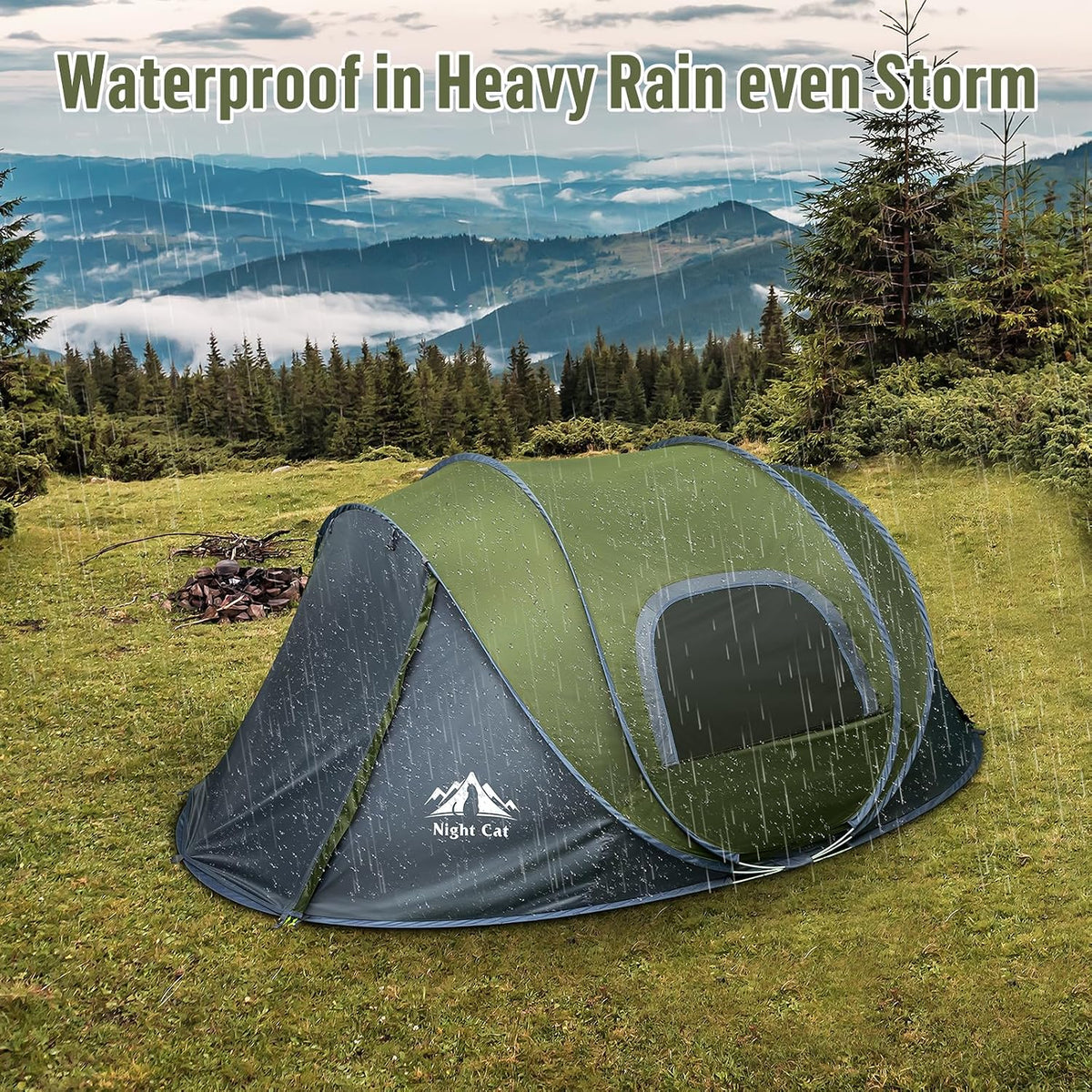 Night Cat Pop-up Camping Tent: 2 to 4 Person Tent Waterproof Instant Easy Setup Family Tent
