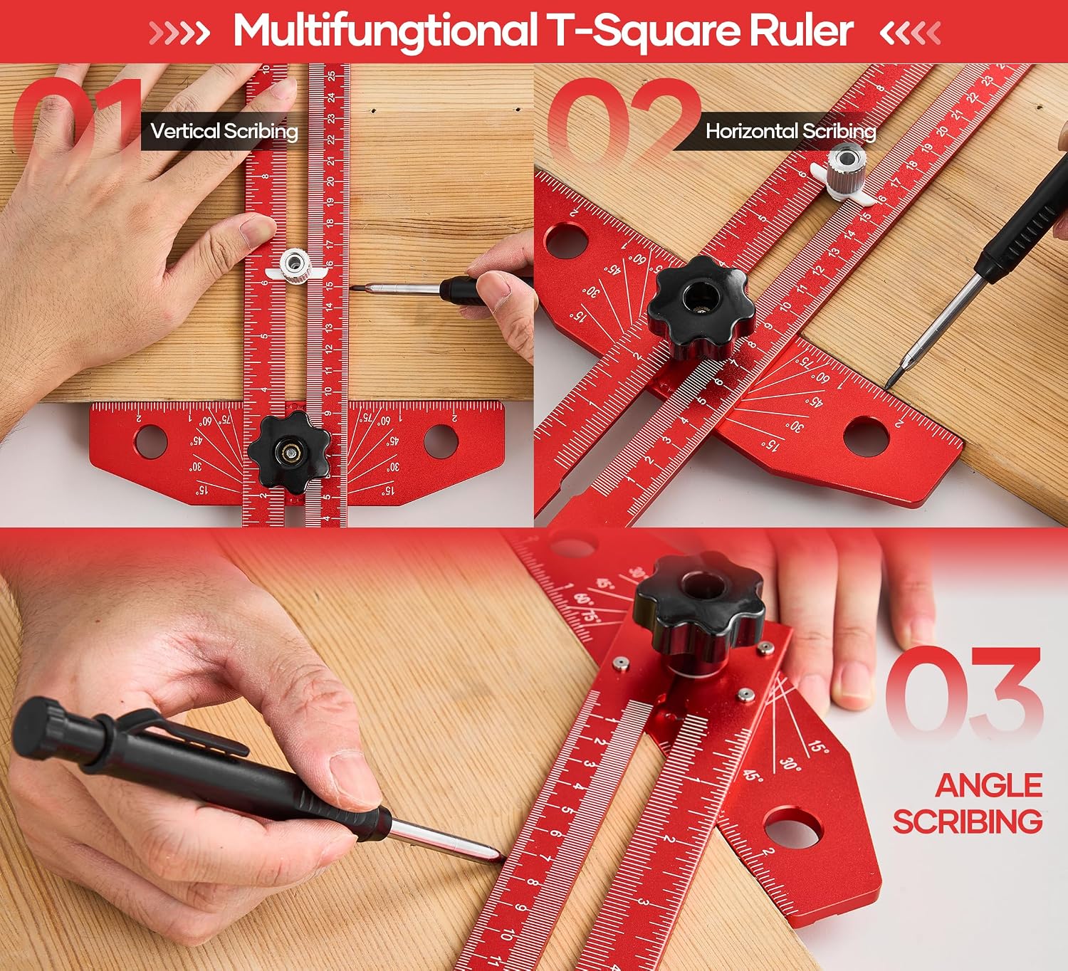 Saker Woodworking Scriber Marking Line Ruler,Aluminum Alloy T-Square