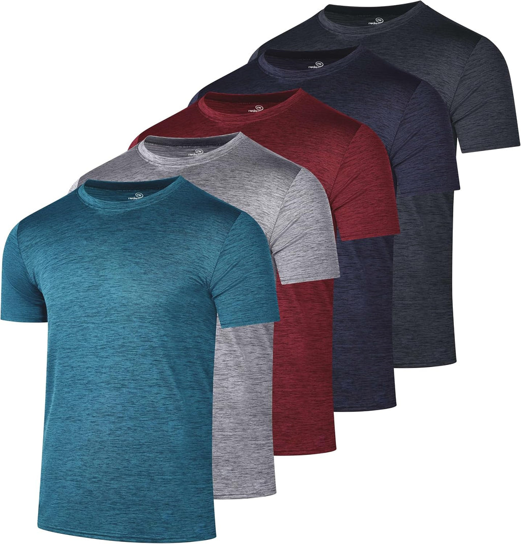 5 Pack Men's Dry Fit Workout T Shirts Crew Neck Athletic Gym Running Tees | Short Sleeve, Moisture Wicking, Cooling, Stretch, Undershirts, Work, Summer, Hiking, Tennis, Basketball, Sports, Exercise