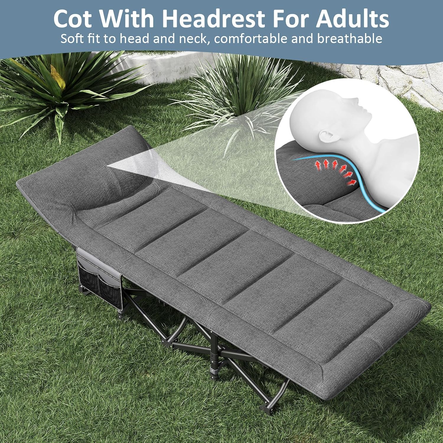 Mopaicot Camping Cot, Folding Cot Bed for Adults with Mattress and Pillow