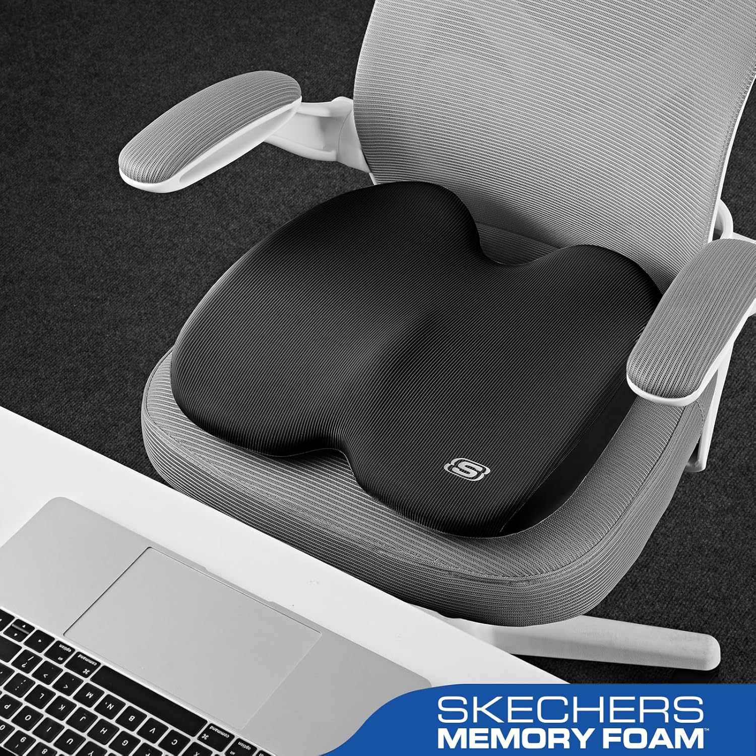 Skechers Seat Cushion, Ergonomic Memory Foam Cushion for Long Sitting Hours on Office & Home Chair, Car Seat Cushion for Sciatica, Coccyx Cushion,Black