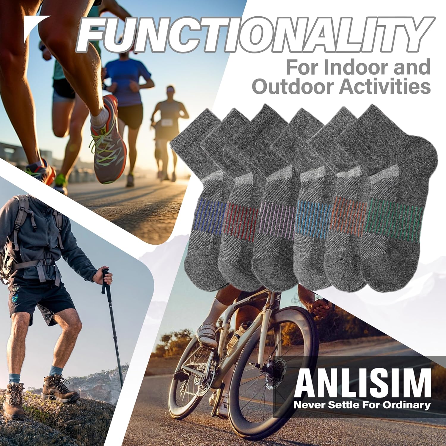 Anlisim Merino Wool Ankle Running Hiking Socks for Women and Men