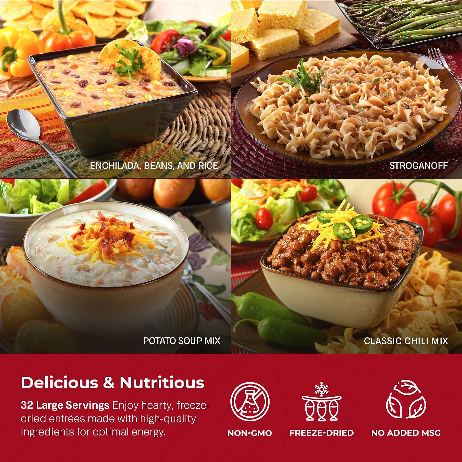 Legacy Food Storage 32 Serving Emergency Food Supply Bucket, 8 Entrees, 12,440 Total Calories, Shelf Stable Lunch & Dinner, Freeze Dried Survival Meals for MRE Camping, Hiking, Prepping