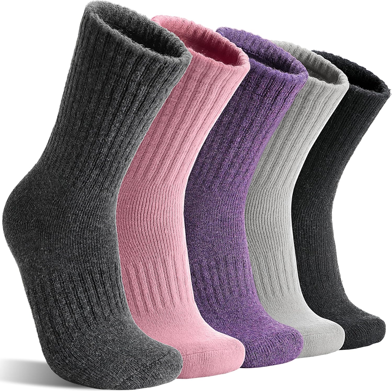 MOGGEI 5 Pairs Womens Merino Wool Socks Hiking Warm Winter Thick Thermal Crew Cozy Cabin Ladies Gift Comfy Boot Work Socks