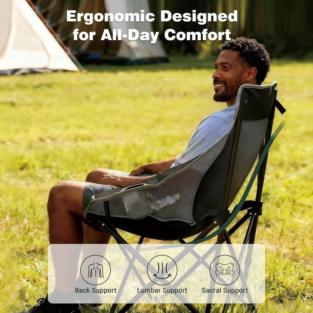 SUNNYFEEL Oversized Camping Chairs for Adults, Heavy Duty Portable Folding Chair with Carry Bag, Side Pockets & Cup Holder, Supports 300 lbs, for Tailgating Hiking Picnic Backyard Black
