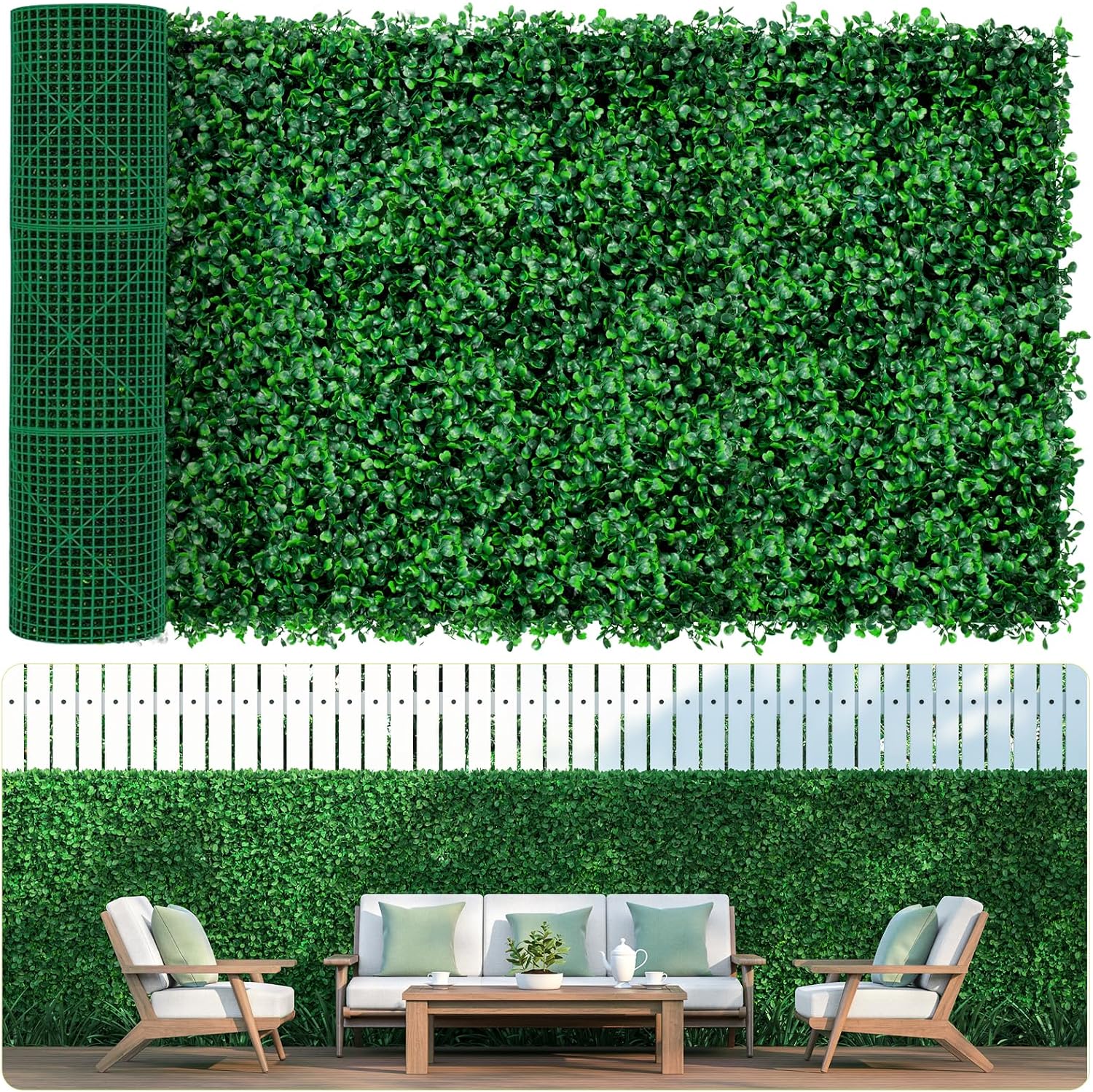 AOKIIE 10"x10" 12Pcs Artificial Grass Wall UV-Anti Boxwood for Outdoor
