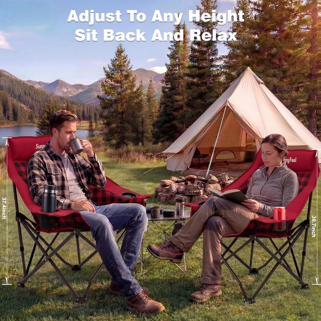 SUNNYFEEL 2 Pack Padded Oversized Camping Chairs for Adults, Heavy Duty Portable Folding Chair with Carry Bag, Side Pockets & Cup Holder, Supports 300 lbs, for Tailgating Hiking Picnic Backyard