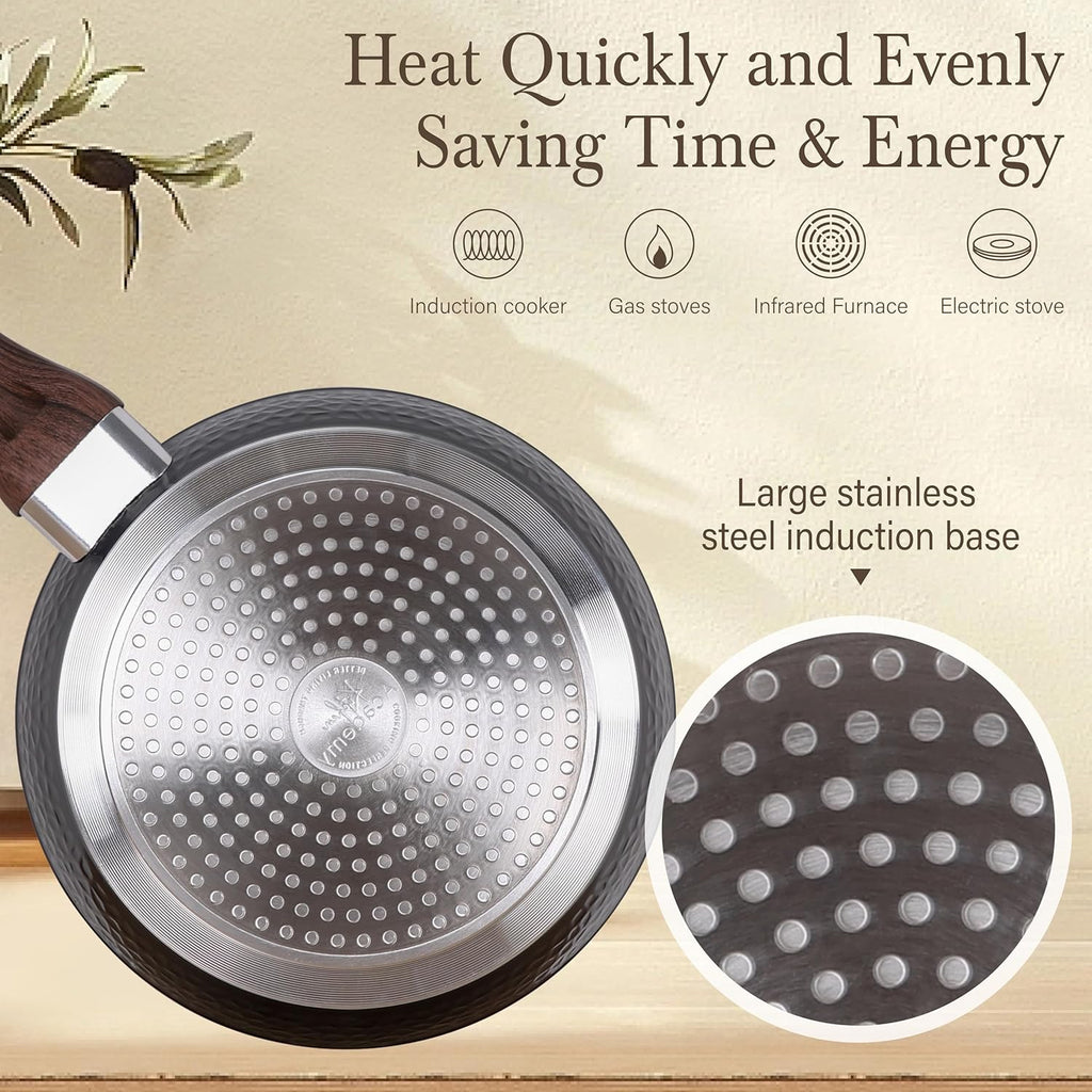 Kitchen Academy Induction Pots and Pans Set Nonstick, Hammered Cookware