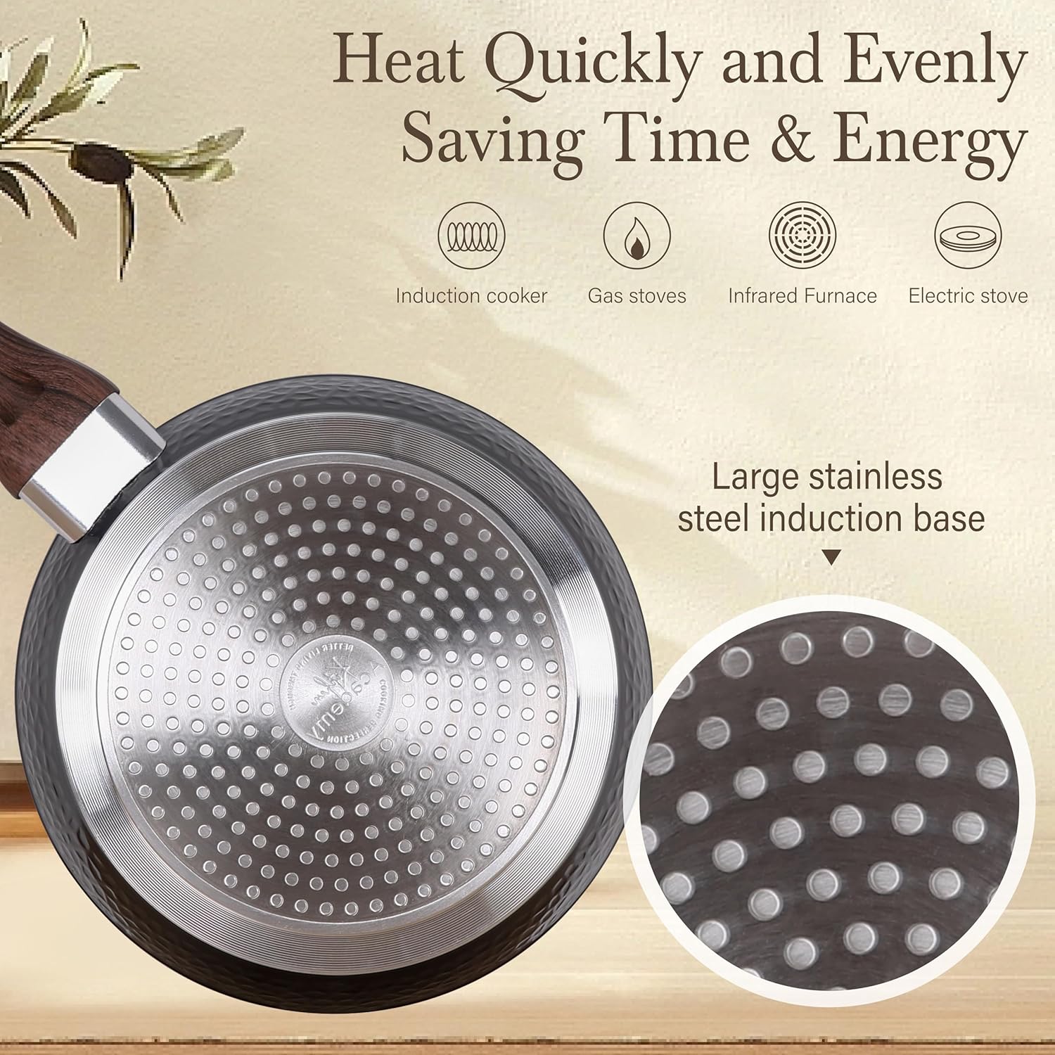 Kitchen Academy Induction Pots and Pans Set Nonstick, Hammered Cookware