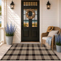 JTJ Outdoor Rug 3x5 for Front Porch, Washable Easy Jute Indoor Outdoor Rug, Non Slip Entryway Area Rug for Patio, Kitchen, Balcony, Farmhouse Black & Tan Plaid Rug
