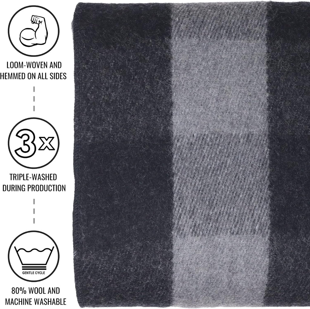 Arcturus Backwoods Wool Blanket - 4.5lbs, Warm, Heavy, Washable, Large | Great for Camping, Outdoors, Survival & Emergency Kits (Gray Buffalo)