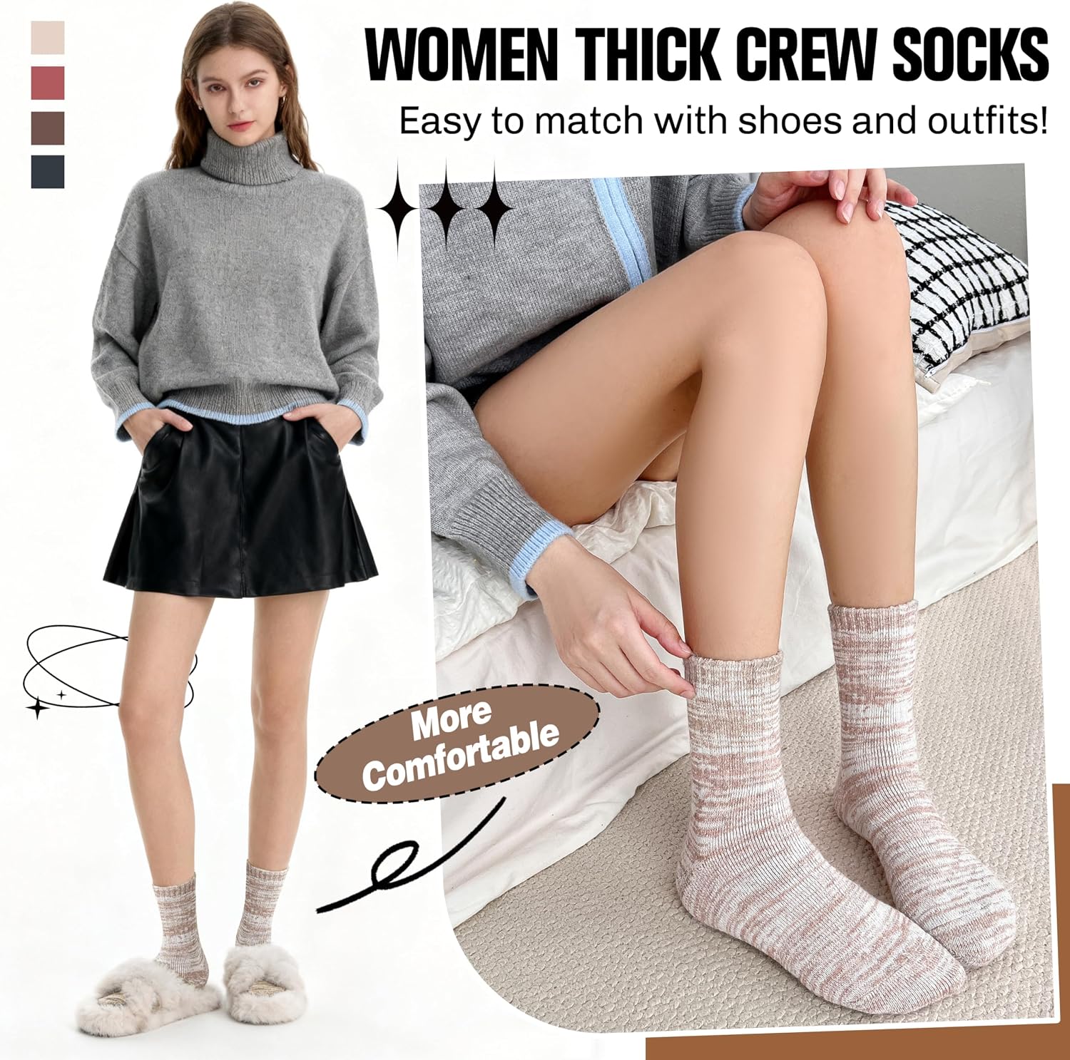 EBMORE Merino Wool Thermal Warm Winter Socks for Women Men